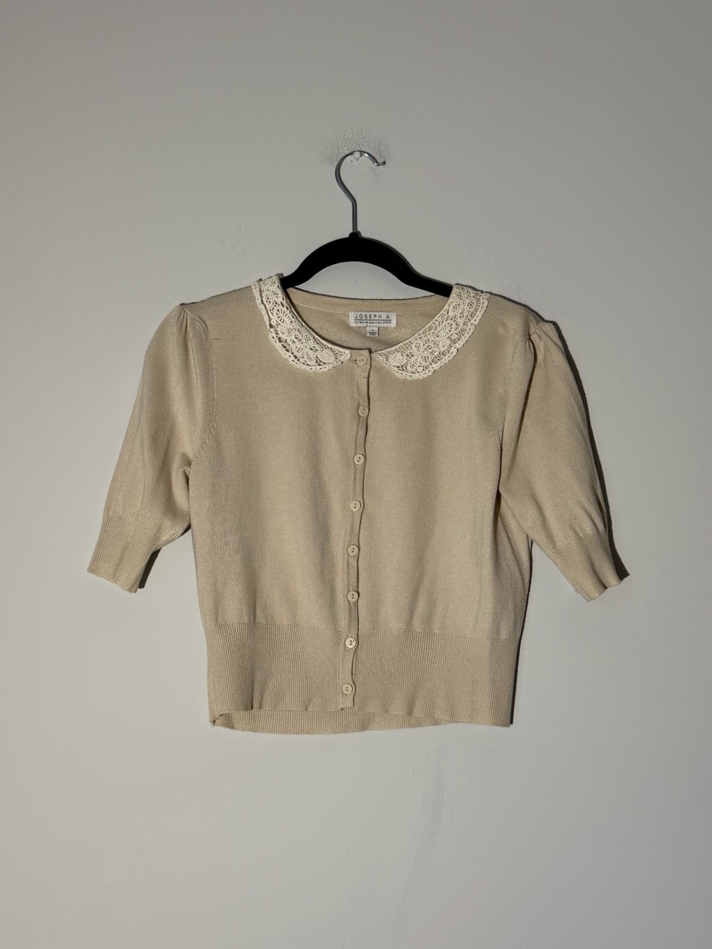 Joseph A Crochet Lace Collar Button Cardigan - Cream Size S